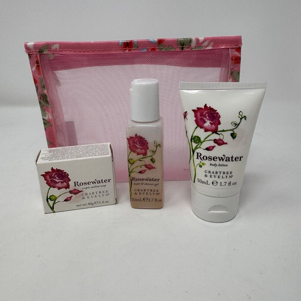 Crabtree & Evelyn Rosewater Gift Set Shower Gel, Body Lotion, Soap Travel Size